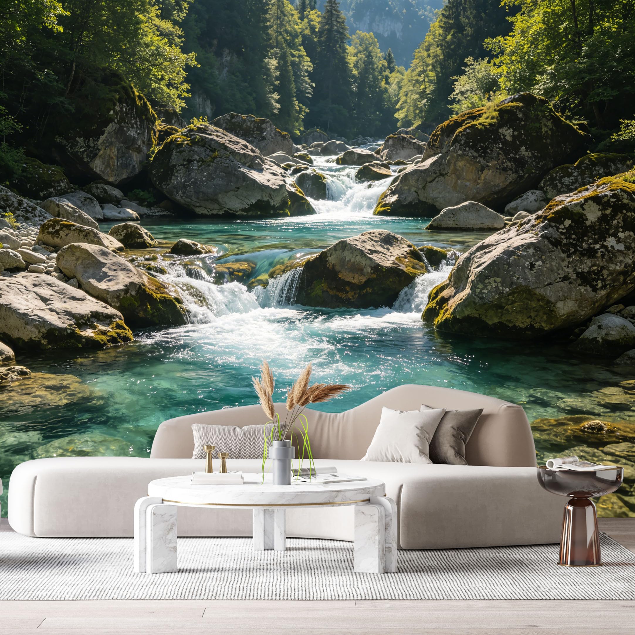Custom Size Wall Murals Mountain Lake Landscape Water Stream Rocky Shore SelfAdhesive Wall Fabric Removable Large Wallpaper for Photo Living Room Interior Decor