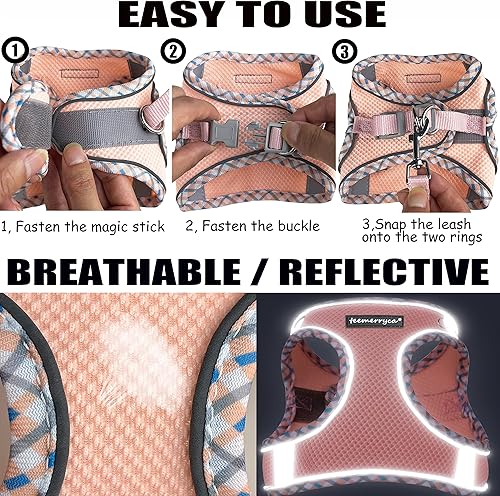 Miniatura 3 de TEEMERRYCA Juego de arnés y correa para perro para todo tipo de clima, fácil de poner y quitar, arnés reflectante ajustable sin tirones para