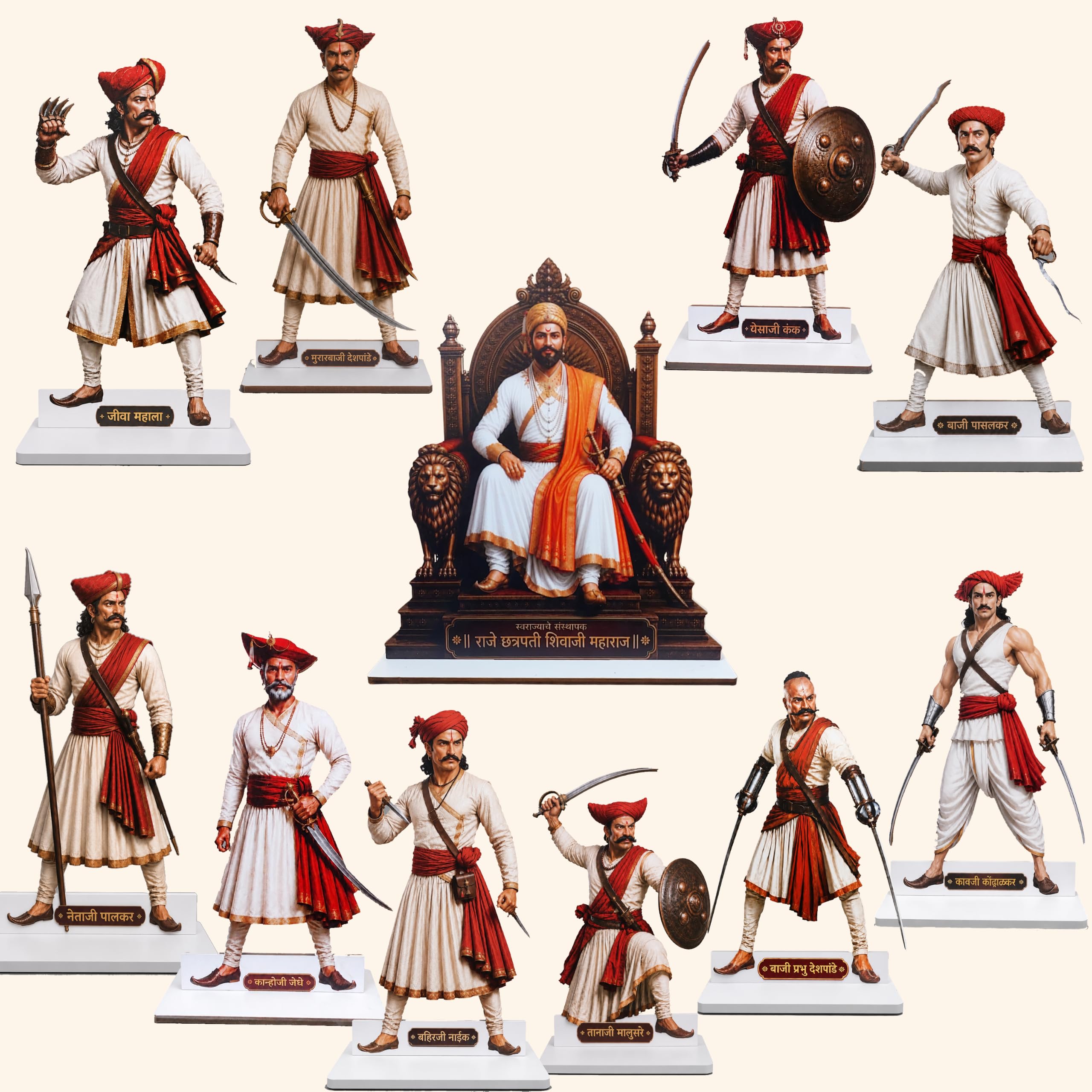 Craft House Shivaji Che Mavle Set | Chhatrapati Shivaji Maharaj with 10 Maratha Mavle Warriors | 11 Piece 5mm Foam Sheet Standee Set | Reusable Festival, Home Temple, School Project & Cultural Decor-image-46