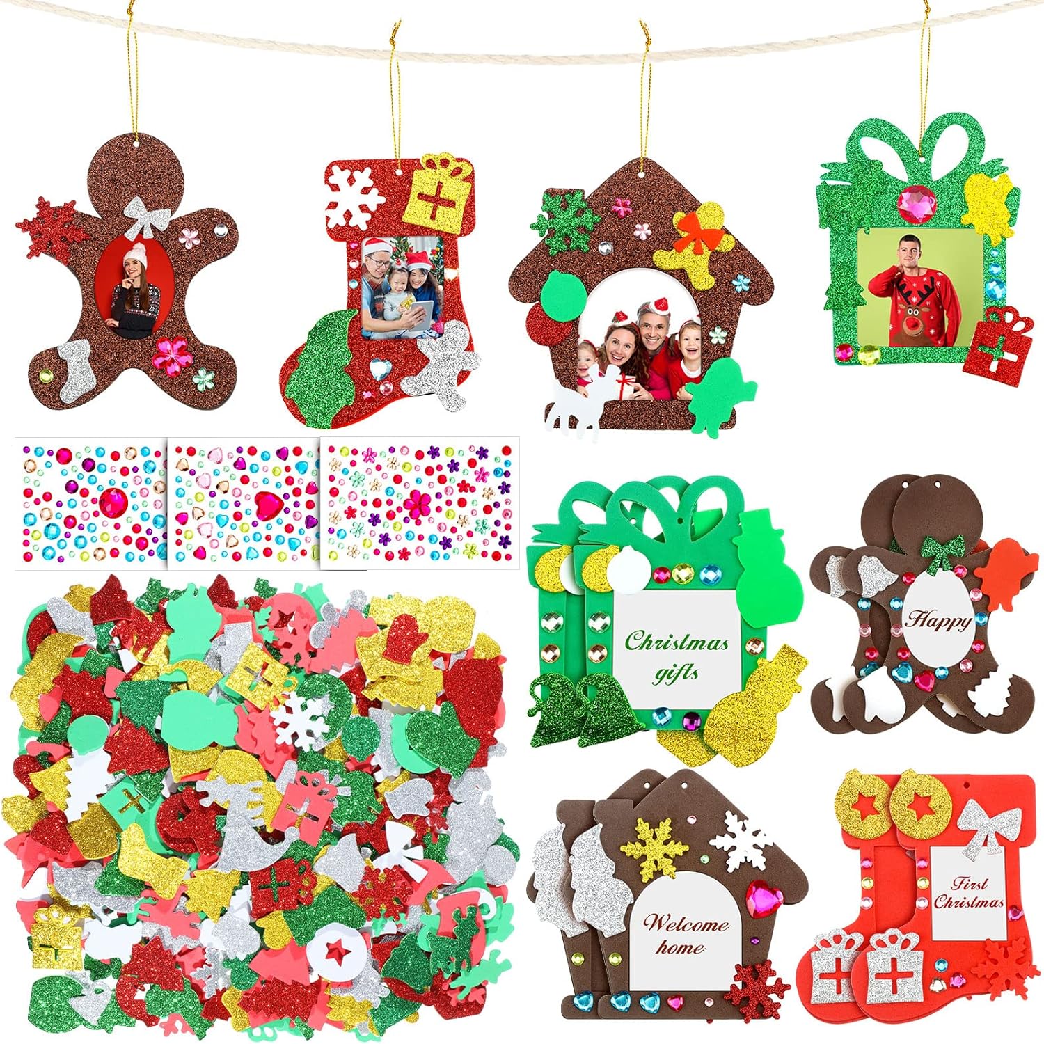 224 Pieces Christmas Photo Ornament Glitter Foam Picture