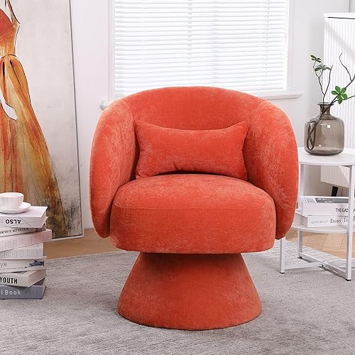 Miniatura 10 de Goujxcy Sillón giratorio con diseño de barril redondo de terciopelo, cómodo sillón con sillas giratorias de 360 para sala de estar, dormitorio, sala