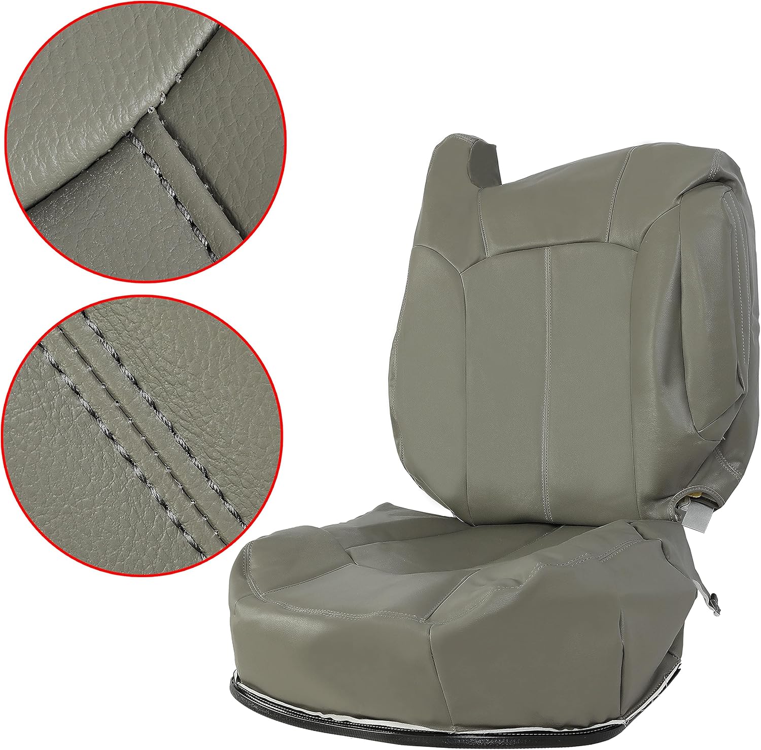 ECOTRIC Passenger Seat Cover Compatible with 2000-2002 Chevy Chevrolet Tahoe Suburban 1500 2500 Front Right Side Artificial Leather Light Pewter Gray Bottom & Top Lean Back