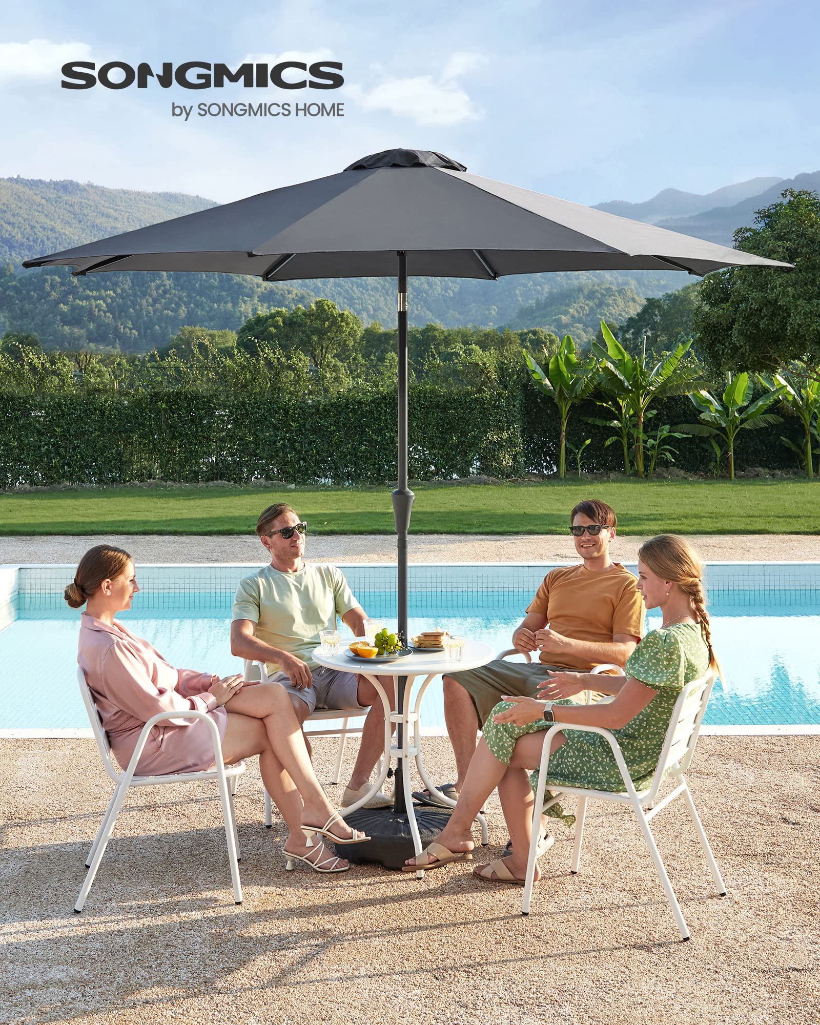 SONGMICS Gartenschirm Ø 300 cm, Marktschirm, UV-Schutz bis UPF 50+, Terrassenschirm klappbar mit Kurbel, ohne Ständer, Garten, Balkon, Terrasse, grau GPU30GYV1