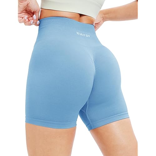 BAYDI Workout Shorts for Women Seamless Gym Athletic Yoga Running Biker Shorts High Waisted Scrunch Butt Lifting Booty Shorts