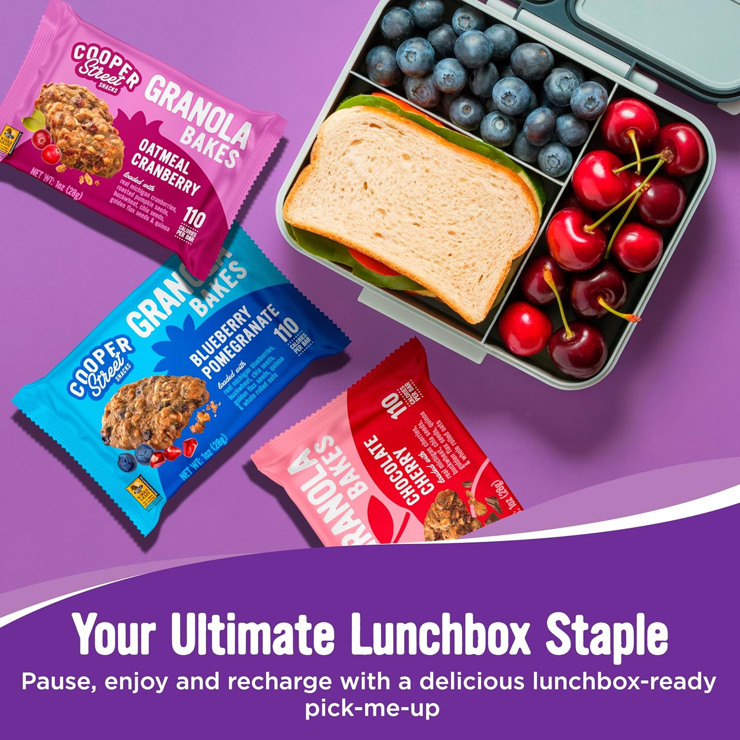 Cooper Street Granola Bakes - Soft Baked Oats, Grain & Seeds Breakfast Granola Bars Variety - Nut & Dairy Free, Low Sodium, Individually Wrapped Healthy Lunchbox Snacks for Kids & Adults - 36 Pack