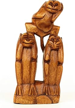 G6 Collection Wooden Hand Carved 3 Standing Monkeys See, Hear, Speak No Evil Figurines Handmade Art Statue Rustic Sculpture Decorative Home Decor Accent Handcrafted Decoration Three Standing Monkeys