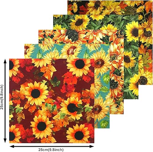 Miniatura 2 de levylisa Paquete de 10 piezas de tela de algodón de 10 x 10 pulgadas, tela de acolchado para retazos, manualidades, costura (girasol)