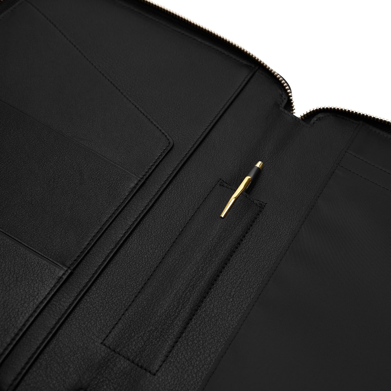 Leatherology Black Onyx Leatherology Large Zippered Composition Journal – Refillable Leather Notebook Cover with 5 Interior Pockets, Pen Loop & Back Pocket for Organized Writing
