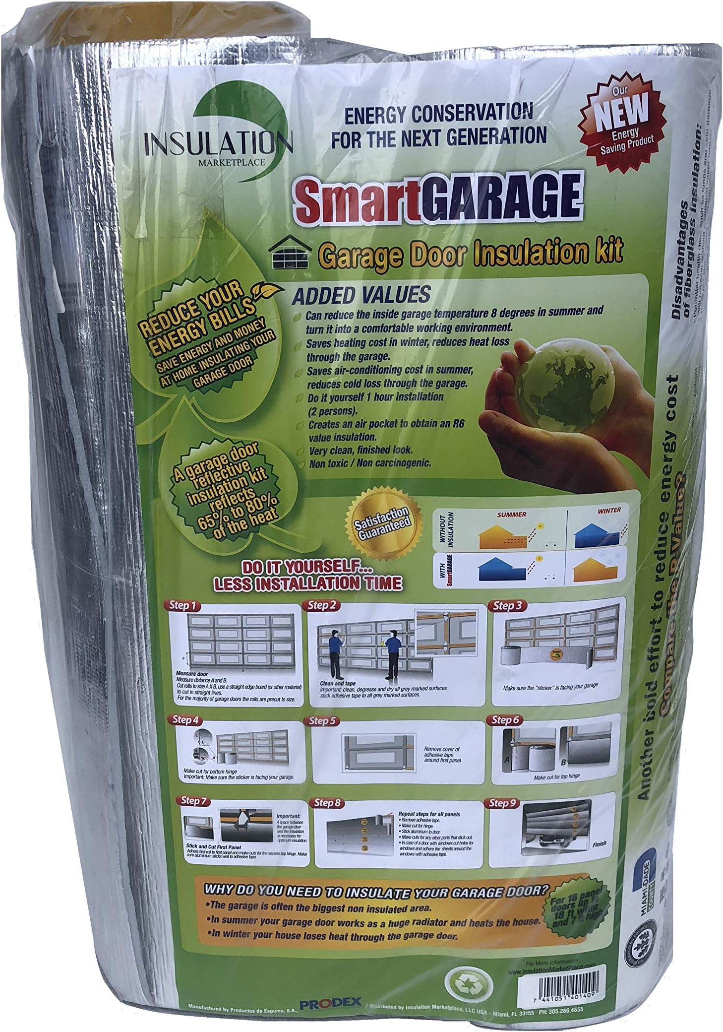 SmartGARAGE- Reflective Garage Door Insulation Kit 1 car - 9'W x 7'H (Reflective/Reflective)