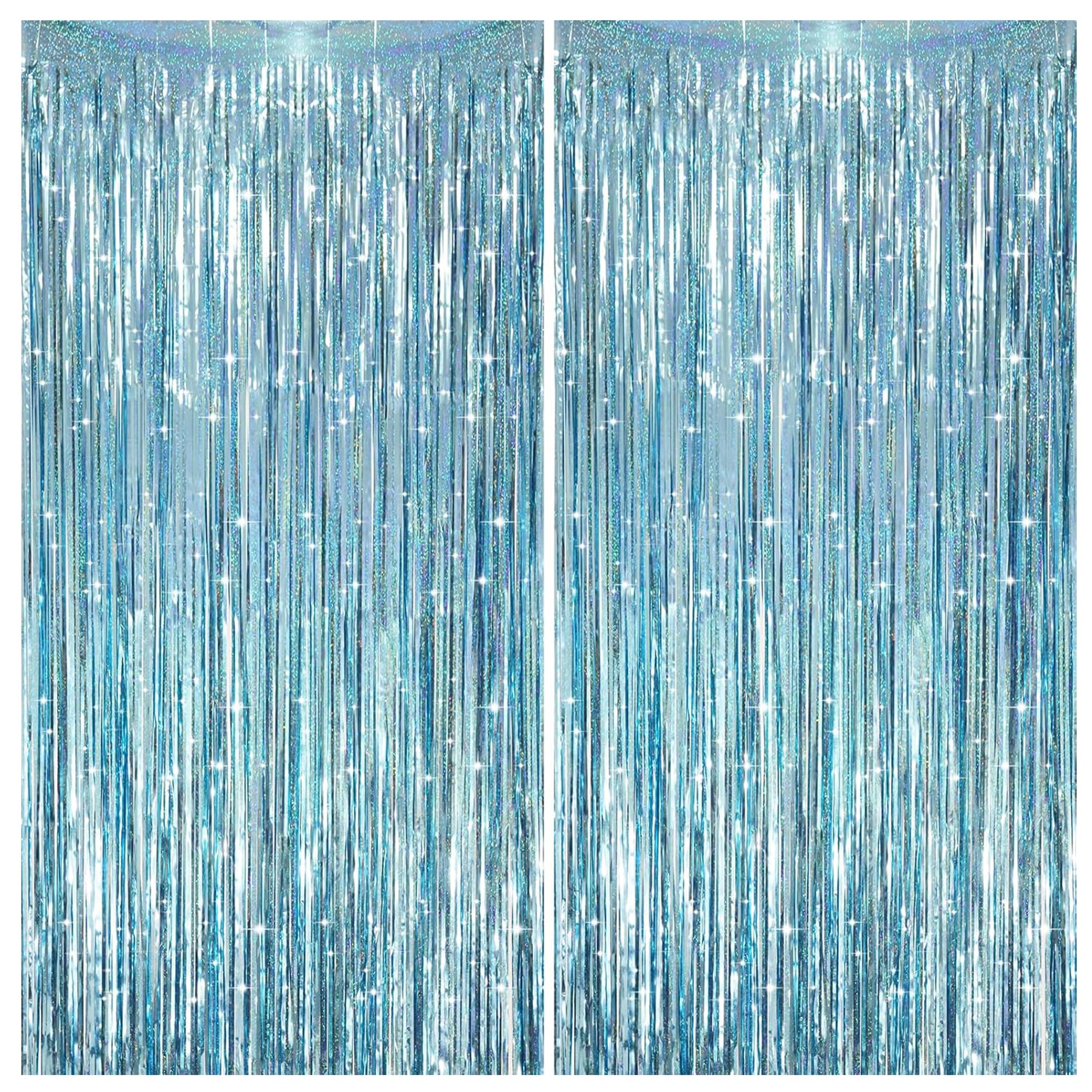 2 Pack Party Backdrop Curtains, 3.2ft x 6.5ft Birthday Party Decorations and Photo Booth Props, Tinsel Foil Fringe Curtains Photo Backdrop for Graduation, Wedding, Christmas, Party (Glitter LightBlue)