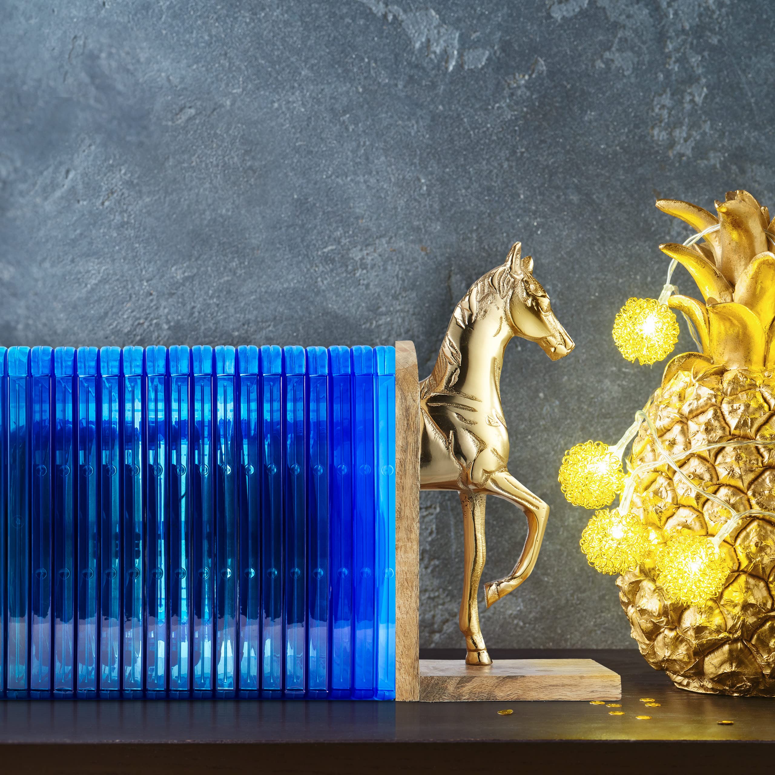 Relaxdays Buchstützen 2er Set, dekorativ, Pferde Figuren, f. Bücherregal, edles Design, HxBxT: 26,5x9x13 cm, Natur/Gold