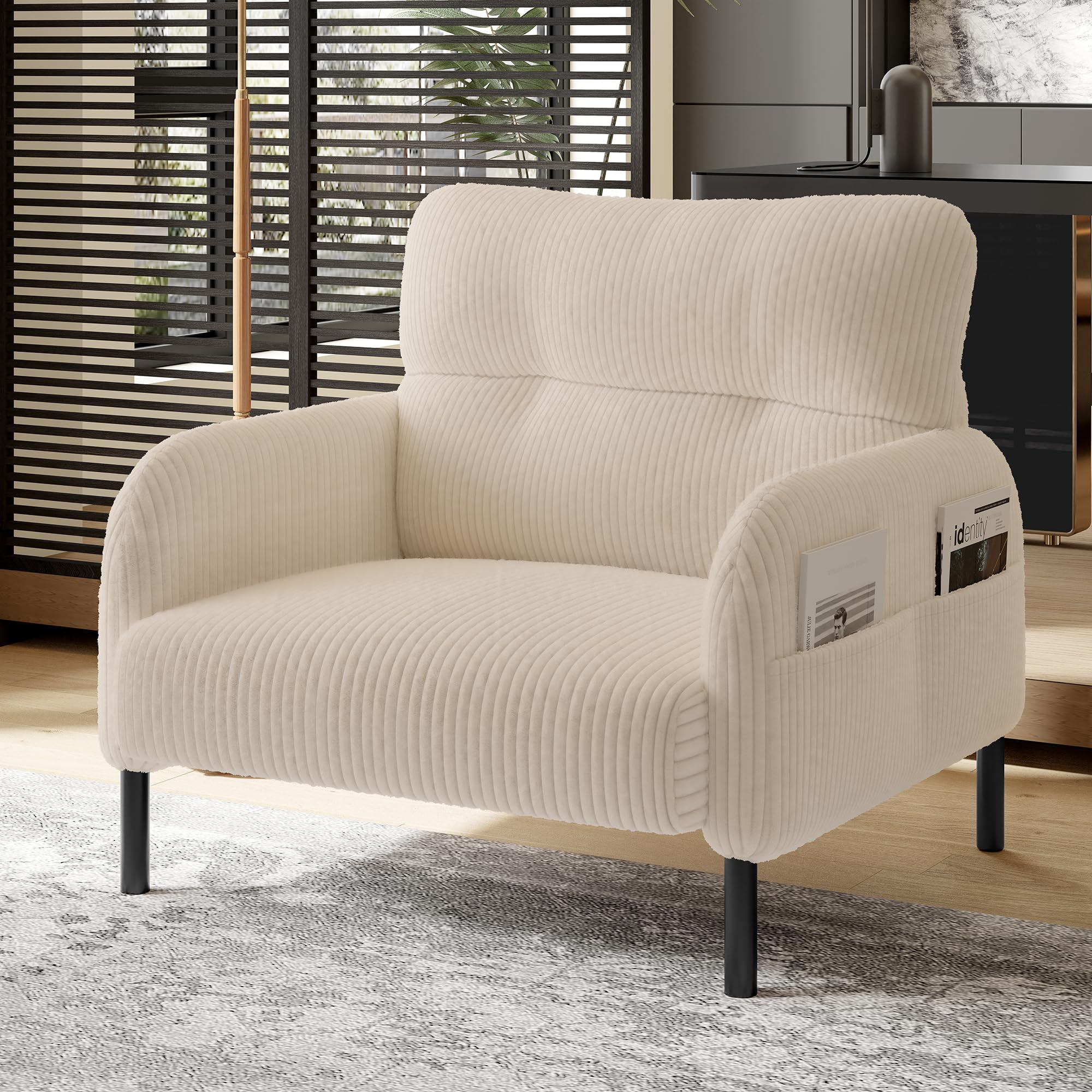 SACOOL Tela de terciopelo, cómoda profundidad del asiento, reposabrazos con bolsillos laterales en ambos lados, estructura sólida, adecuado para diferentes escenas, salón, dormitorio y estudio