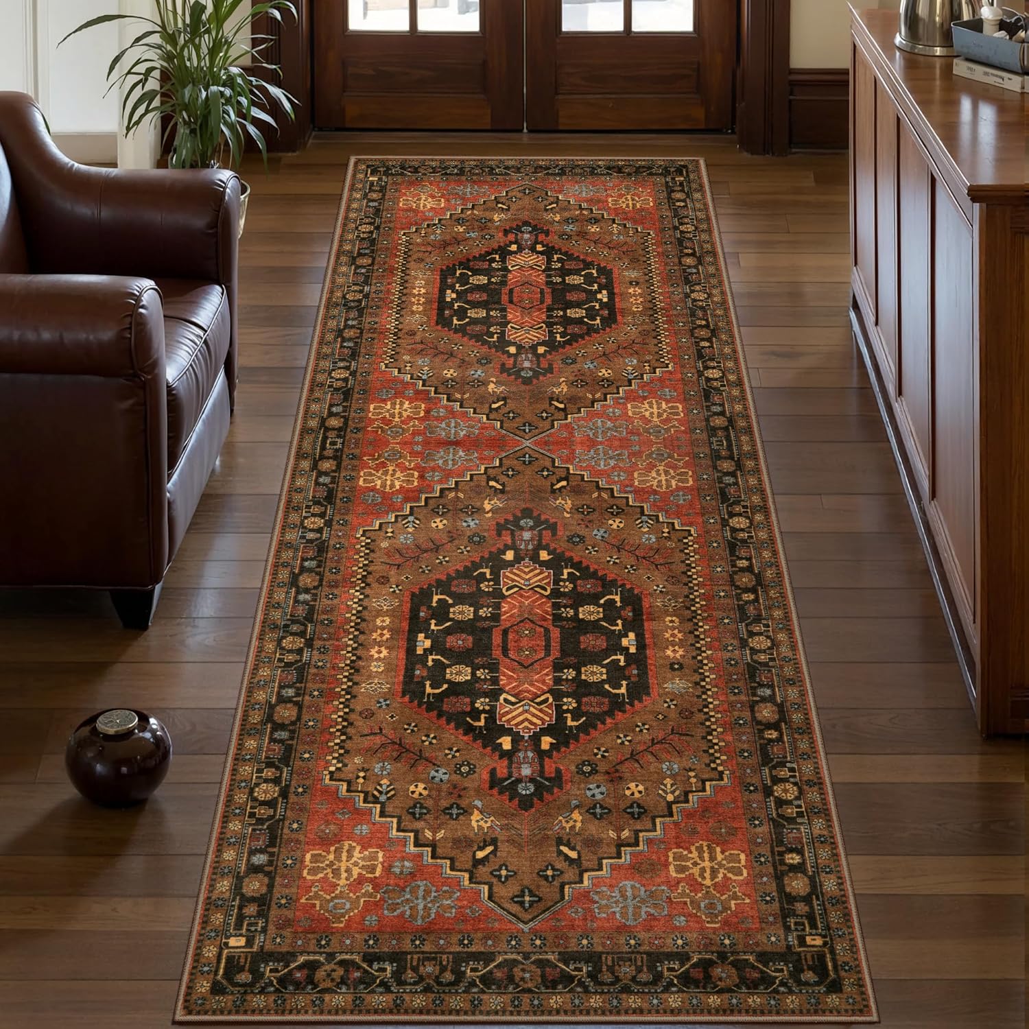 Ciicool Washable Non Slip Runner Rug, 2x6ft Hallway Rug Vintage Kitchen Rugs Red Carpet for Entrance Bedroom Bedside Living Room Kitchen Laundry Bathroom Decor