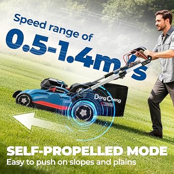 Dong Cheng 21 Inch 3-in-1 Brushless Lawn Mower, 40V 1600W Cordless Electric Self-Propelled Lawn Mower with 2600RPM High Speed Cutting, 7-Position Height Adjustment, 4 x 4.0Ah Batteries& Dual Charger