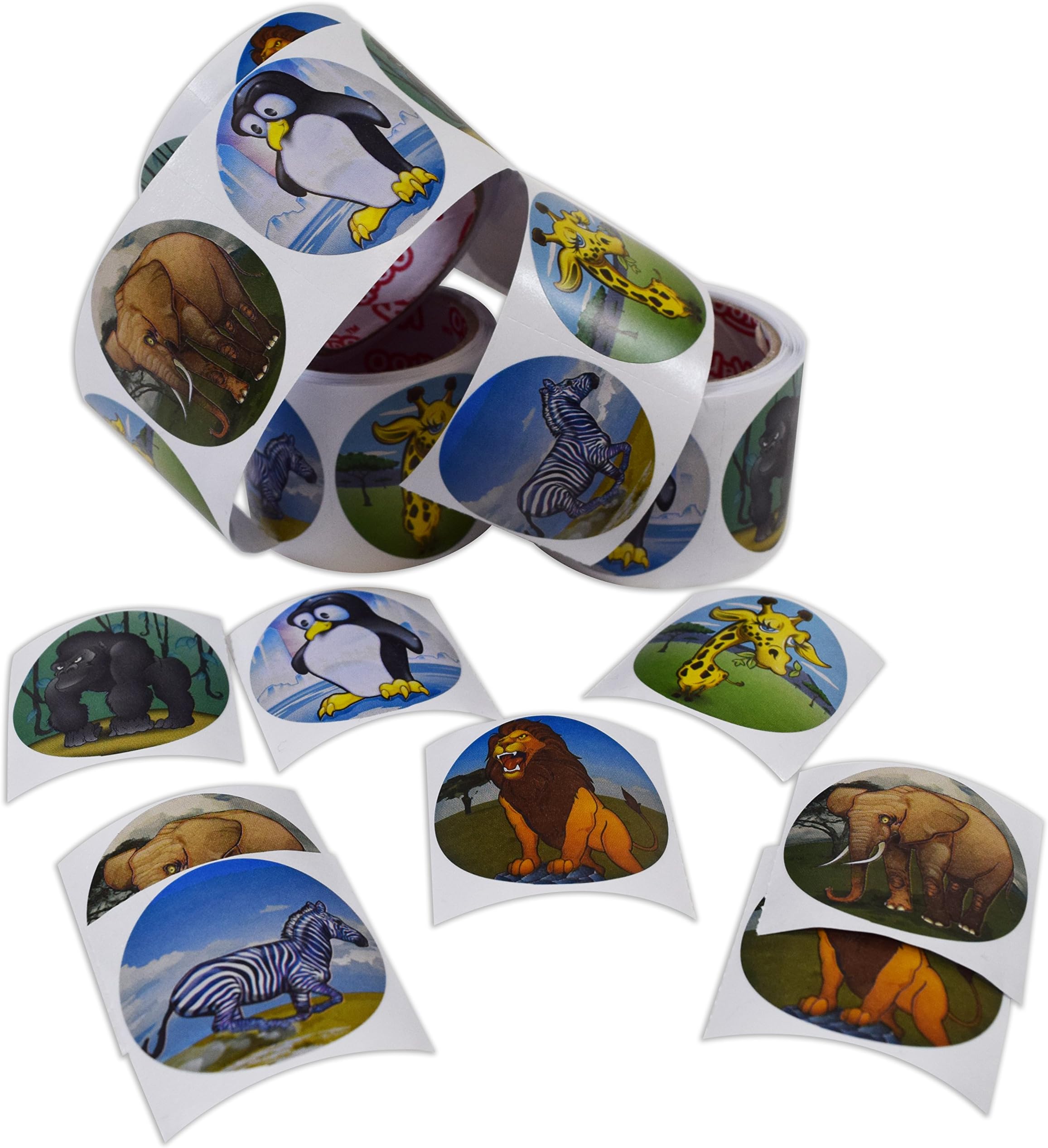 Kangaroo's Jungle Safari Zoo Animal Stickers; 500 Zoo Animals; 5 Rolls; 100 per Roll, Safari Animals