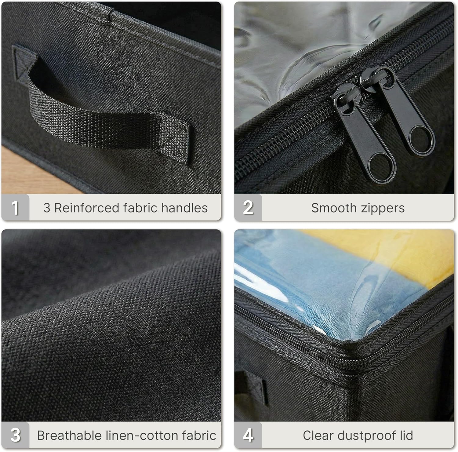 2-Pack Under Bed Storage Containers, 8 Inches Tall Underbed Clothes Storage Organizer Bin with Sturdy Sidewalls/Bottom, Under the Bed Storage Bags 2 Storage Bins, Black