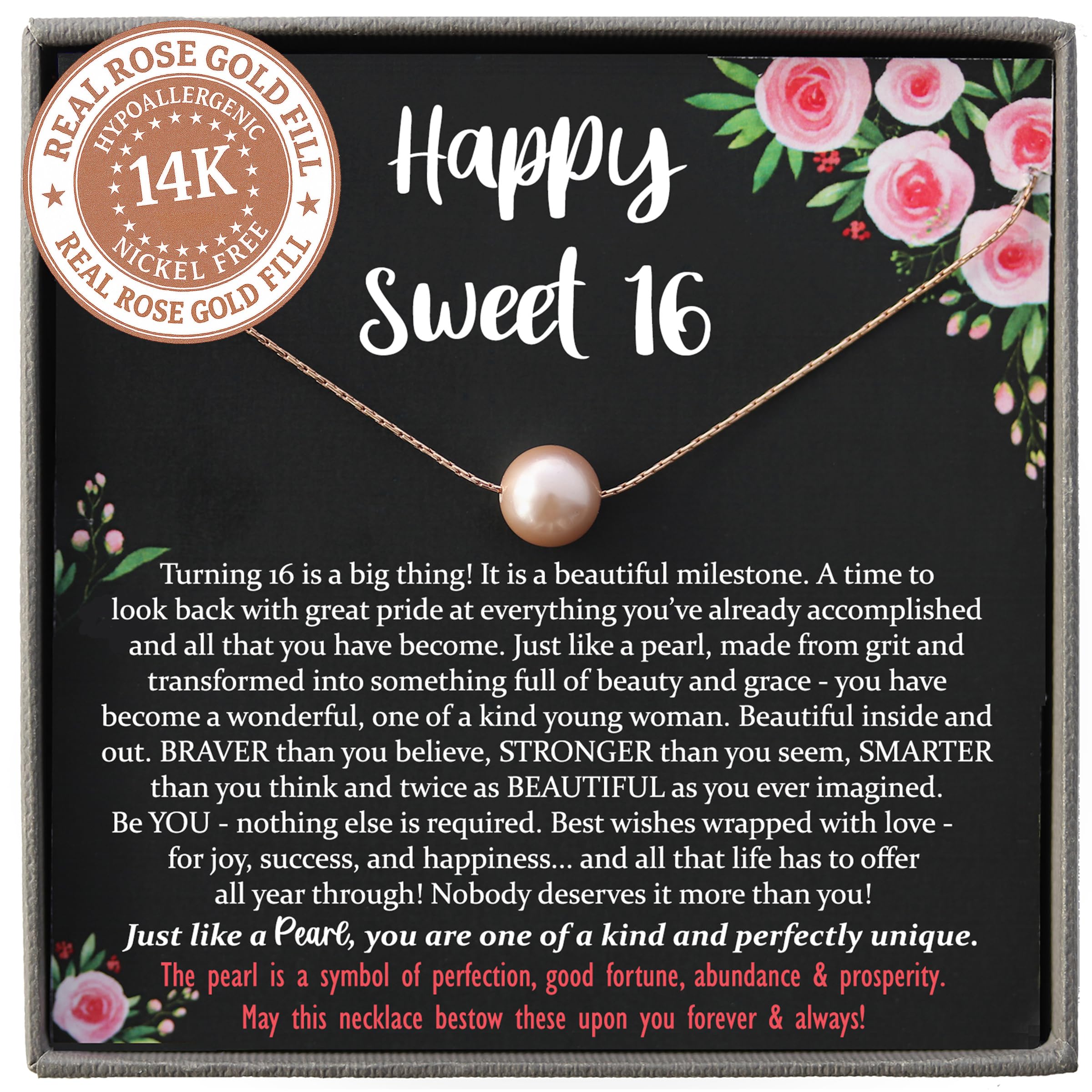 Be Wished Sweet 16 Gift for Girls, Rose Goldfilled Blush Peach Pearl Necklace, Ready to Gift with Meaningful Message
