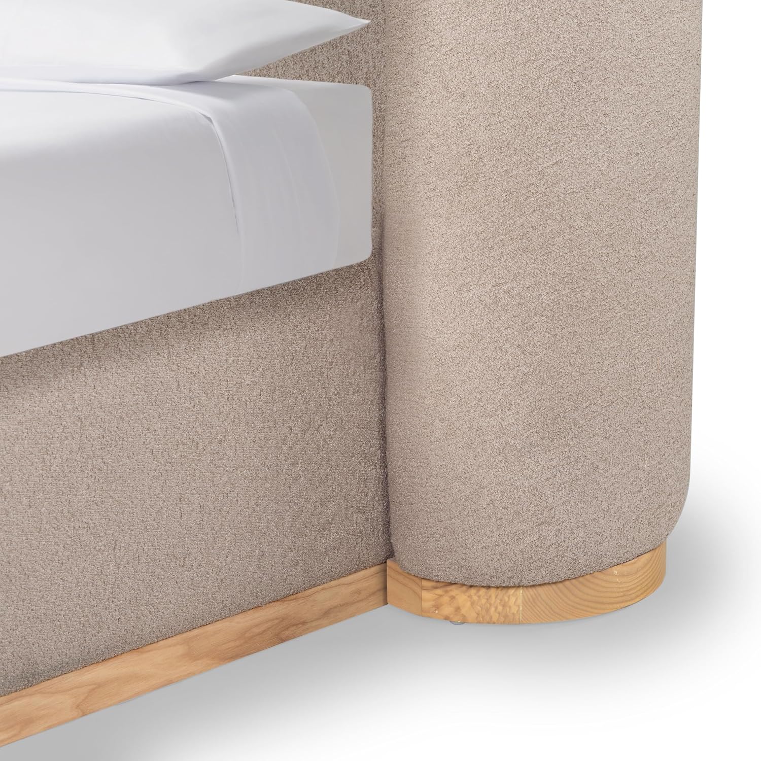 SAFAVIEH Couture Collection - Martyna Light Brown Upholstered Queen Bed with Curved Headboard, No Box Spring Needed (SFV6112B-Q)