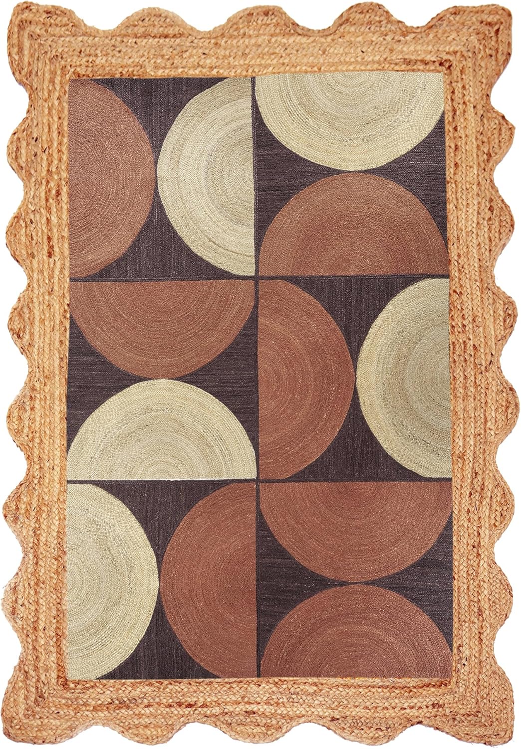 Jute Wave Scalloped Rug 10x18 Ft Hand Braided Natural Fiber Rugs Brown Kilim Jute Rug Ideal for High Traffic Area Living Room Farmhouse Large Space & Home Décor