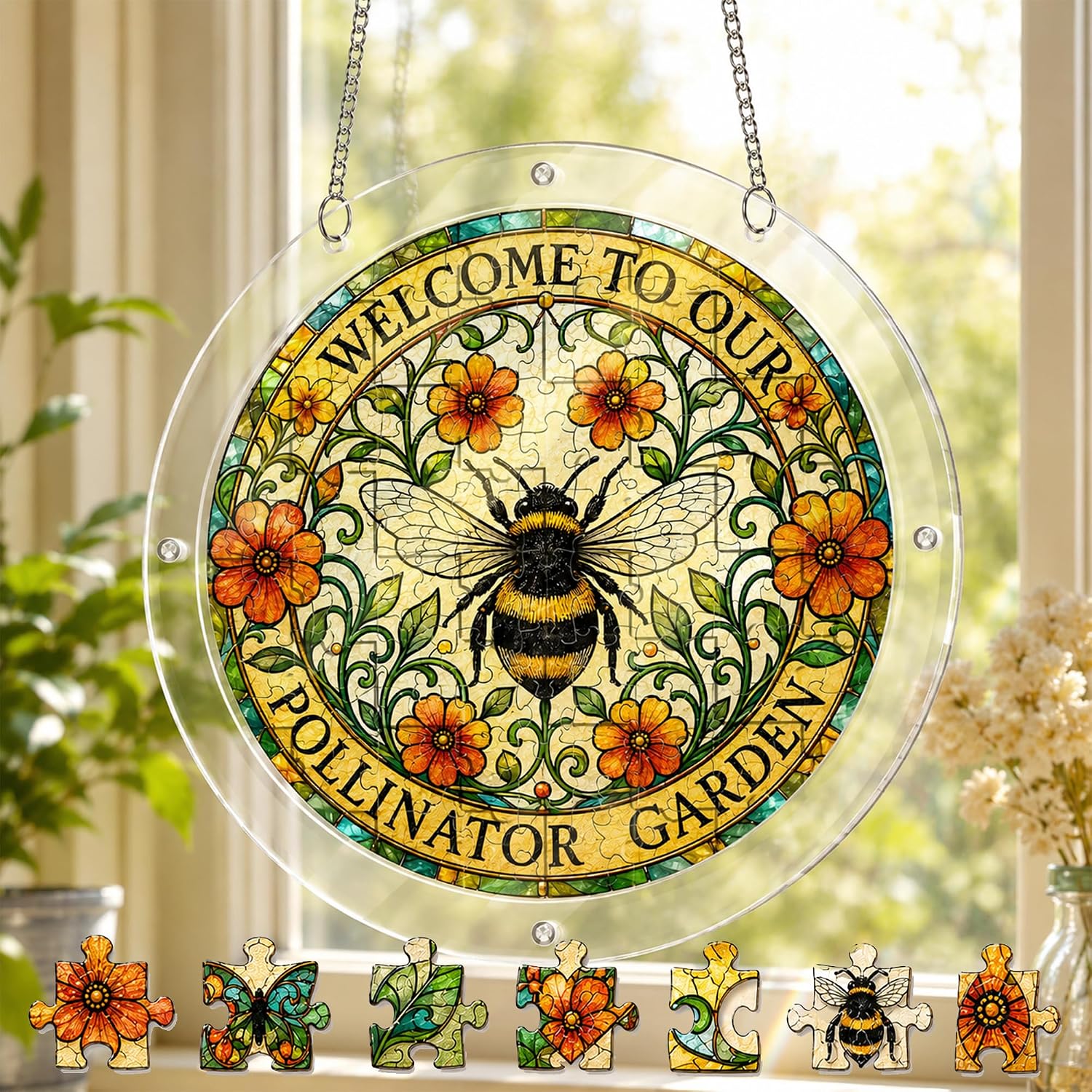 Personalized Bee Honeybee Acrylic Ornament, Country Christmas Hanging Decor