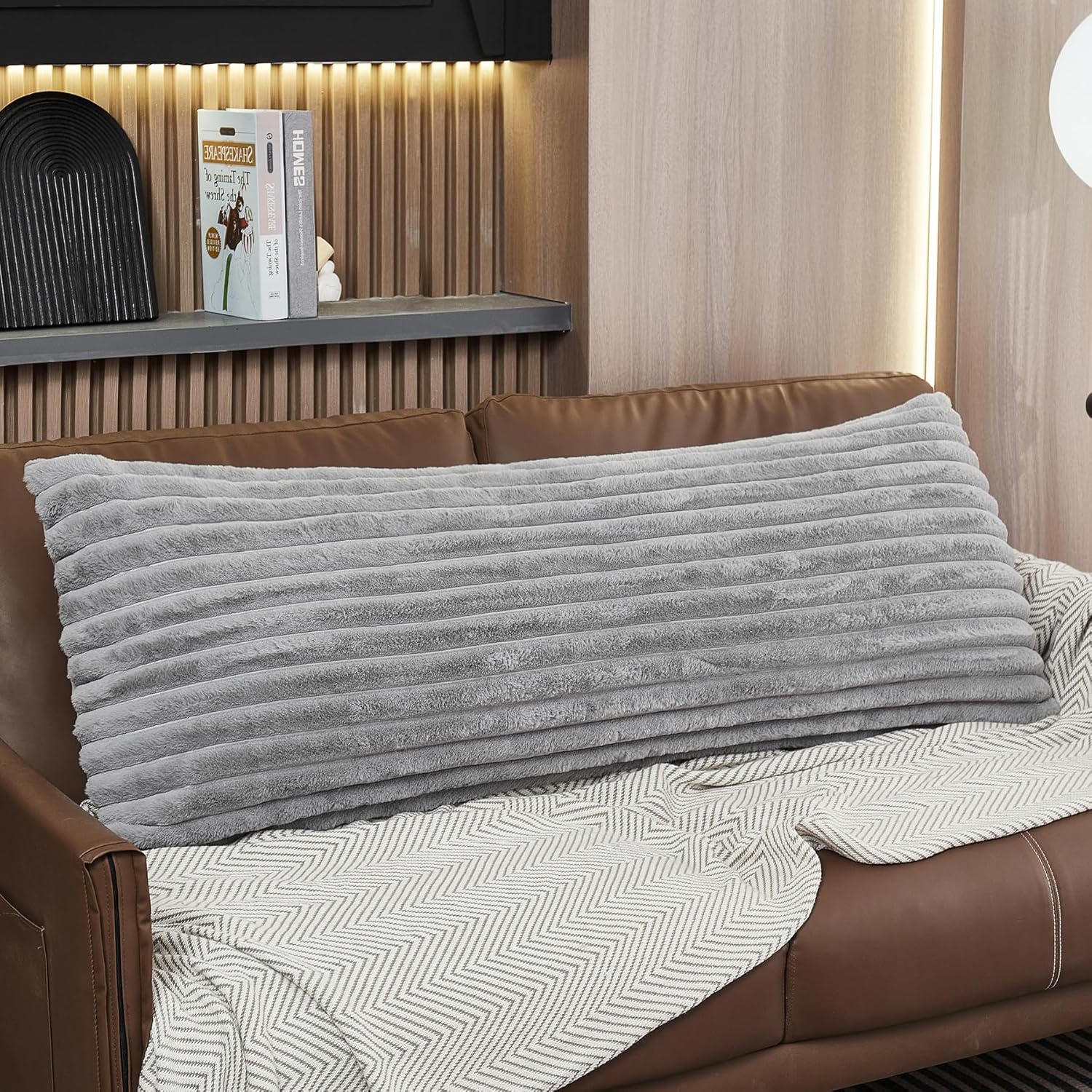 WERDIM Gray Striped Body Pillow Cover 21x54 Long Body
