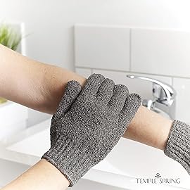 Temple Spring Exfoliating Glove, Carbonized Rayon Bamboo Exfoliating Body Scrubber, Loofah Washcloth, Exfoliate Loofa Shower Scrubber, Body Exfoliator Scrub, Shower Loofah Bath Sponge - Grey