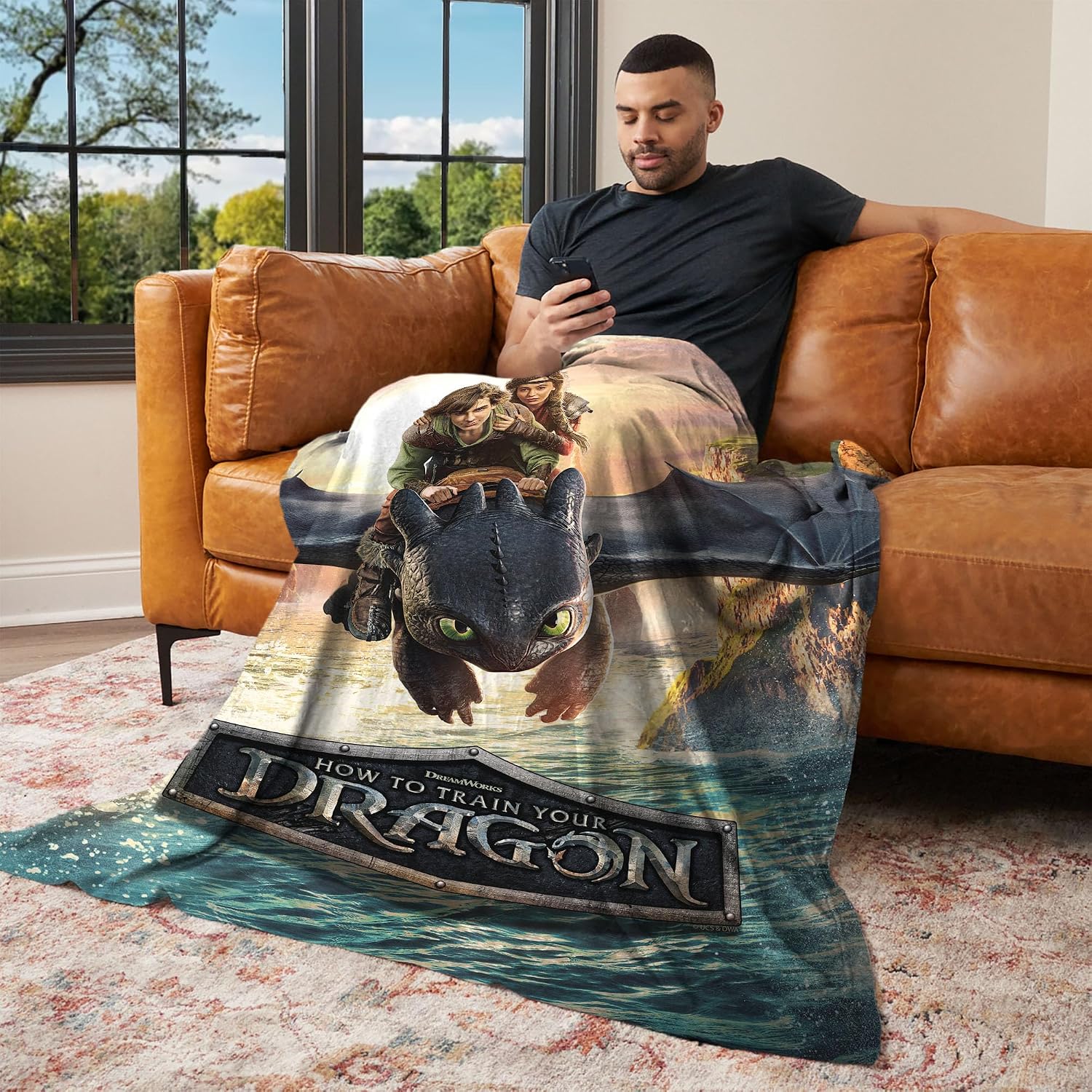 Universal How to Train Your Dragon: Live Action Flight Above The Sea Silk Touch Throw Blanket, Ultra-Soft Cozy Throws, Home Décor for Living Room & Bedroom, 60x80 inches