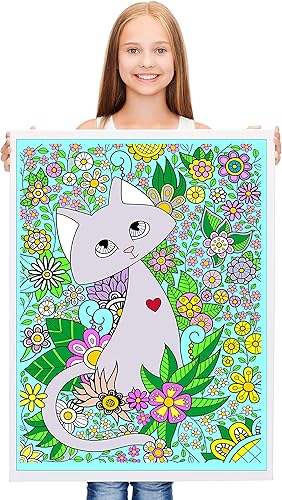 Miniatura 4 de SJPRINTER Póster gigante para colorear para niños y adultos, diversión creativa para aulas, centros de atención, escuelas, grupos y familias (gato,