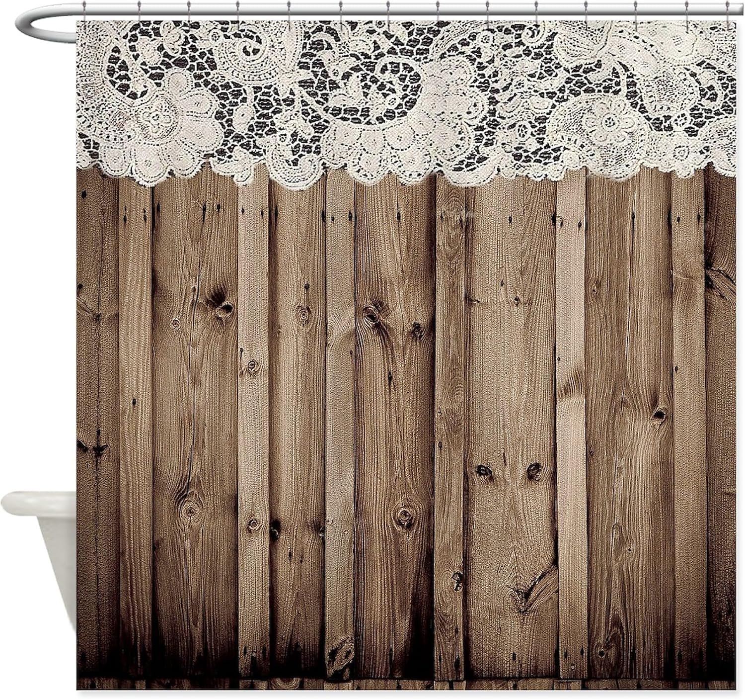 CafePress Shabby Chic Lace Barn Wood Decorative Fabric Shower Curtain
