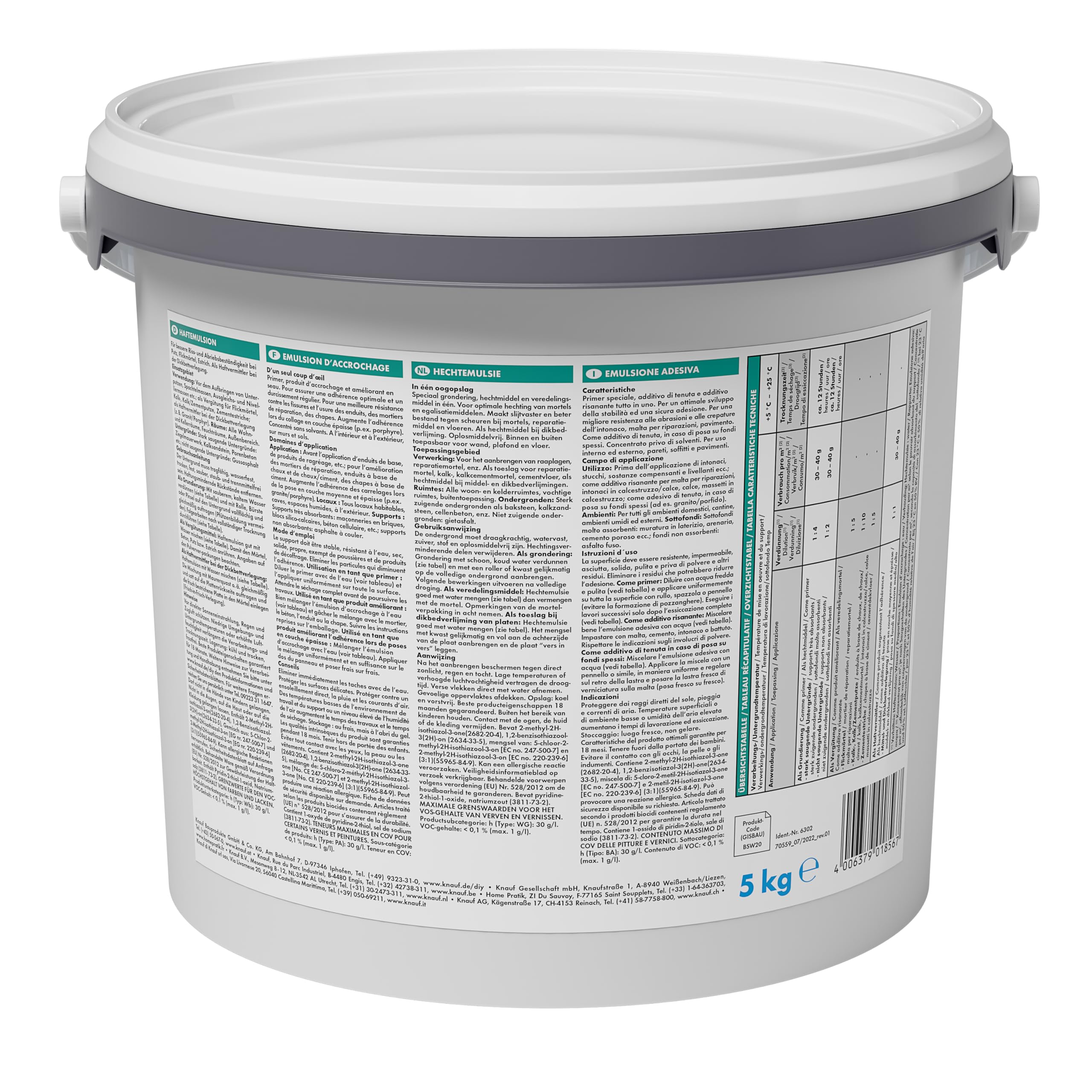 Knauf Haftemulsion, 5 kg, zum Grundieren von stark saugenden Untergründen vor Putz- und Spachtelarbeiten, Milchig, 4006379018567