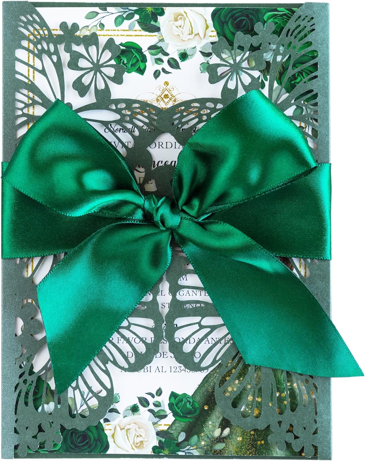 20 PCS 5.12x7.2 Butterfly Quinceanera Invitation, Laser Cut Wedding Invitation Cards with Envelopes for XV Anos Bridal Shower Baby Shower Invite (Emerald Green)
