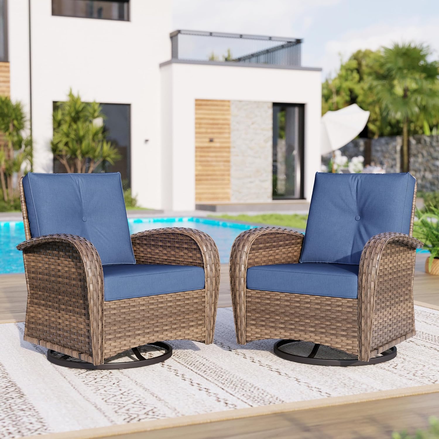 GREEN PARTY 2 Pieces Patio Furniture Sets, Outdoor PE Rattan Wicker Chairs with 24" Extra-Wide Cushions, Conversation Set for Backyard, Porch,Brown