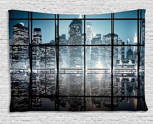 Miniatura 38 de Ambesonne Tapiz de naturaleza, silueta de oso salvaje en el bosque de la selva en la noche oscura, ilustración para colgar en la pared para Verde