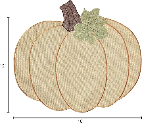 Miniatura 5 de Violet Linen Juego de 4 manteles individuales bordados de poliéster con diseño de calabaza de otoño y cosecha de Acción de Gracias, 12 x 18