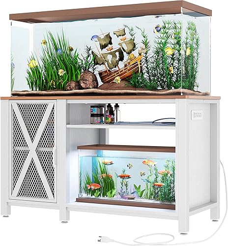 DWVO Soporte de metal resistente para acuario con tomas de corriente, gabinete para almacenamiento de accesorios de pecera, adecuado para soporte de