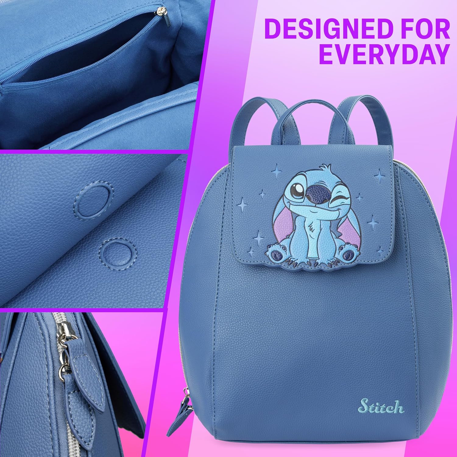Get Trend Disney Stitch Backpack for Women, Teens, Mini PU Leather Daypack with Adjustable Straps, Small Travel Bag for School, Work, Gifts for Women (Blue Stitch)