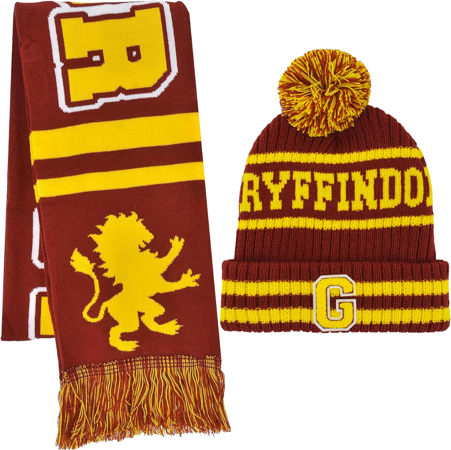 Harry Potter Unisex Adult Harry Potter Beanie Hat and Scarf Set, Hogwarts Collegiate Winter Knit Cap With Cuff and Pom