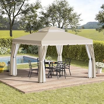 Outdoor Garden Gazebo 10 x 10 FT Patios All-Season Permanent Gazebo with Vented Soft Canopy and Mosquito Netting