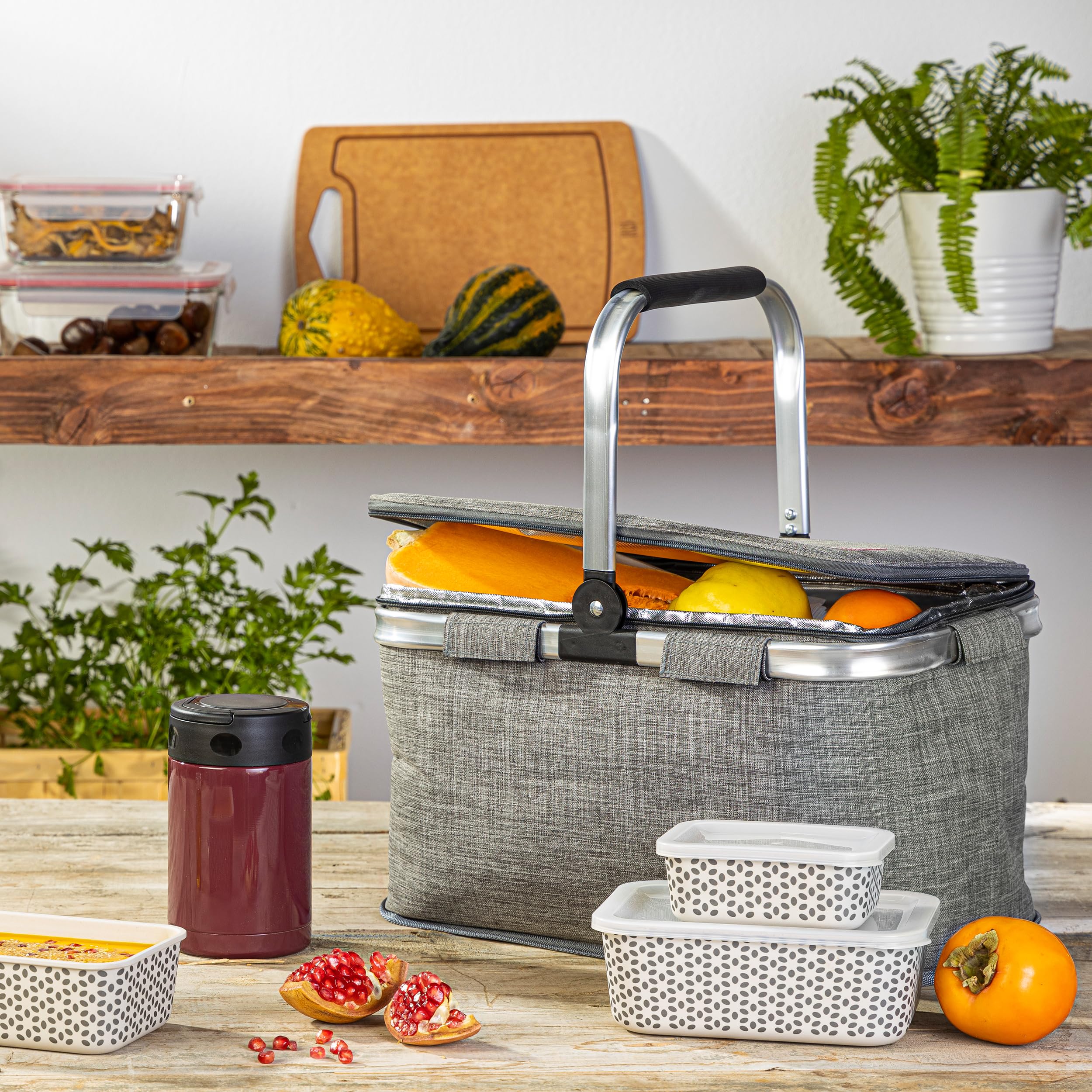 IRIS BARCELONA - Cesta Picnic Plegable, Cesta Térmica para Llevar Comida y Bebida a la Playa, Piscina, Excursión, Picnic Basket 20 l Gris Jaspeado