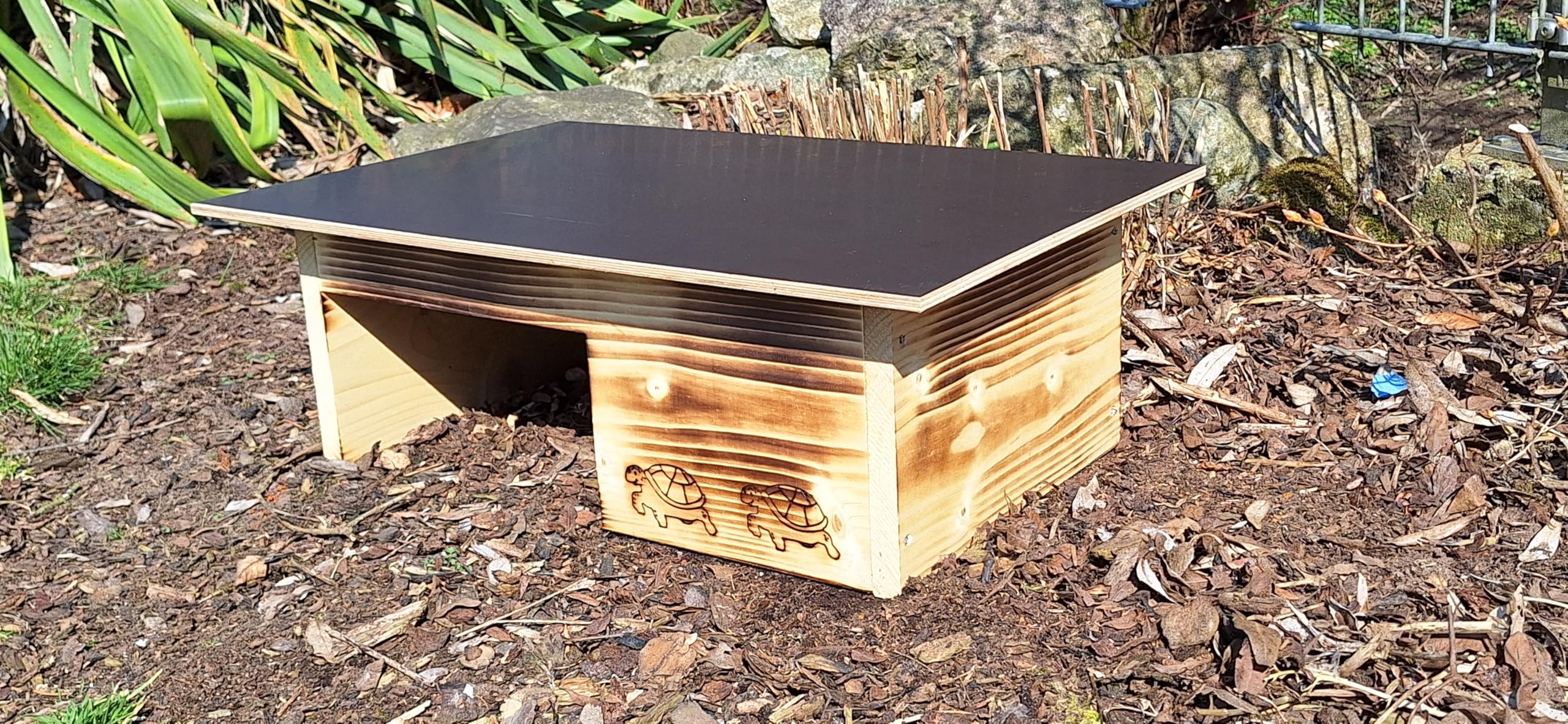 Maison de tortue de qualité supérieure (SH11) en bois massif de 20 mm - Résistante aux intempéries avec fond et porte - Ventilation réglable - Enclos pour tortues - Enclos pour tortues