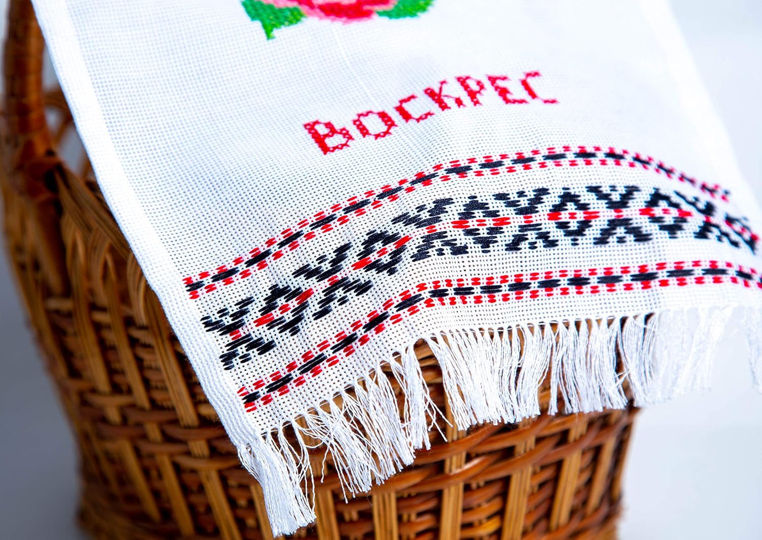 Ukraine Easter Napkin RUSHNYK Hand Cross-Stitch Embroidered Red Rose 26x46 cm / 10.2 x 18.11"