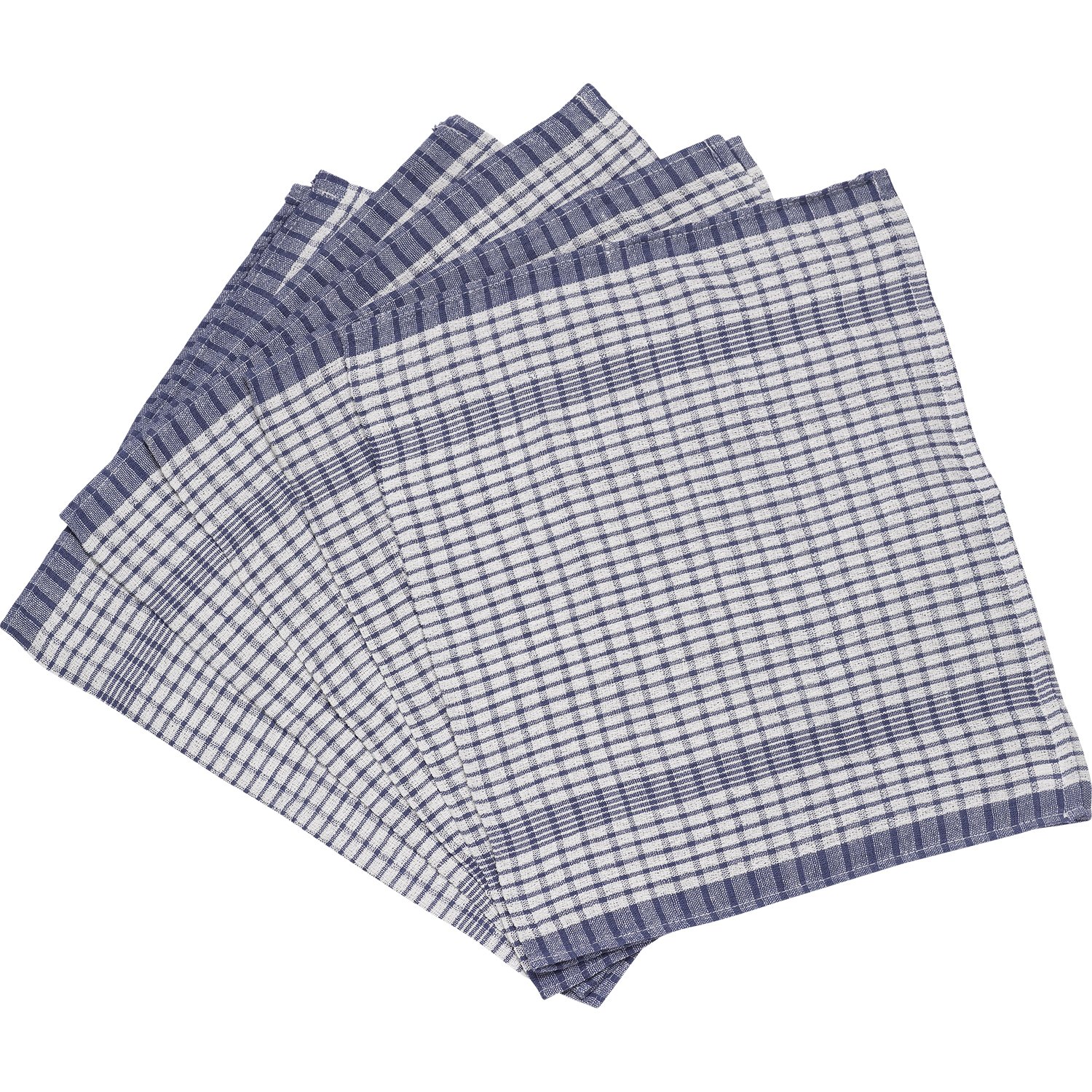Wonderdry 100% Cotton Checked Tea Towels – White with Blue Check (Pack of 5)