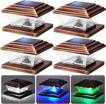 4pk Solar Post Cap Lights Outdoor for 4x4 5x5 Wooden Posts 9 Light Modes
