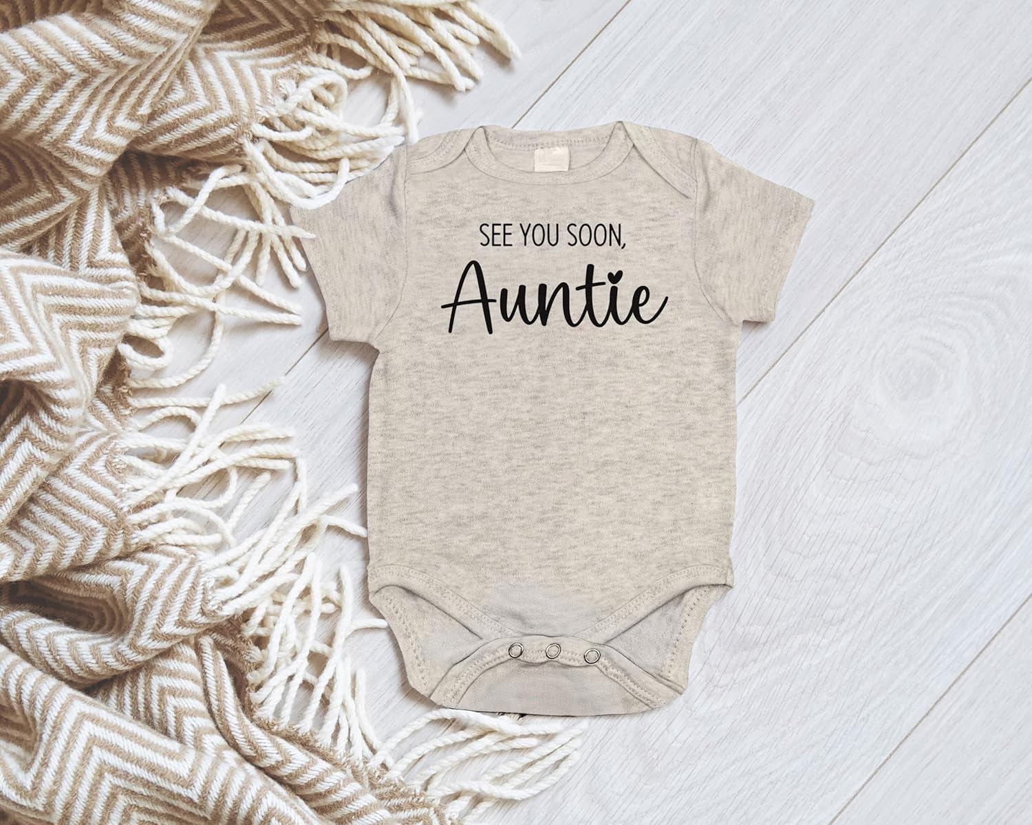 See You Soon Auntie Baby Bodysuit, White and Natural Colors, Pregnancy Reveal for Auntie - Image 2
