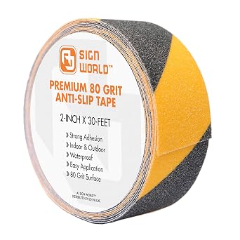 Best Anti-Slip Grip Tape, 2" x 30 FT, Black & Yellow Striped, 80 Grit, Industrial Grade, Indoor, Outdoor, Weatherproof 2-Inch x 30 Feet Roll