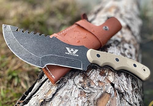 Miniatura 4 de WEYLAND Cuchillo de rastreador  Cuchillo de supervivencia de tamaño completo de Bushcraft con hoja fija con funda de cinturón de cuero horizontal,