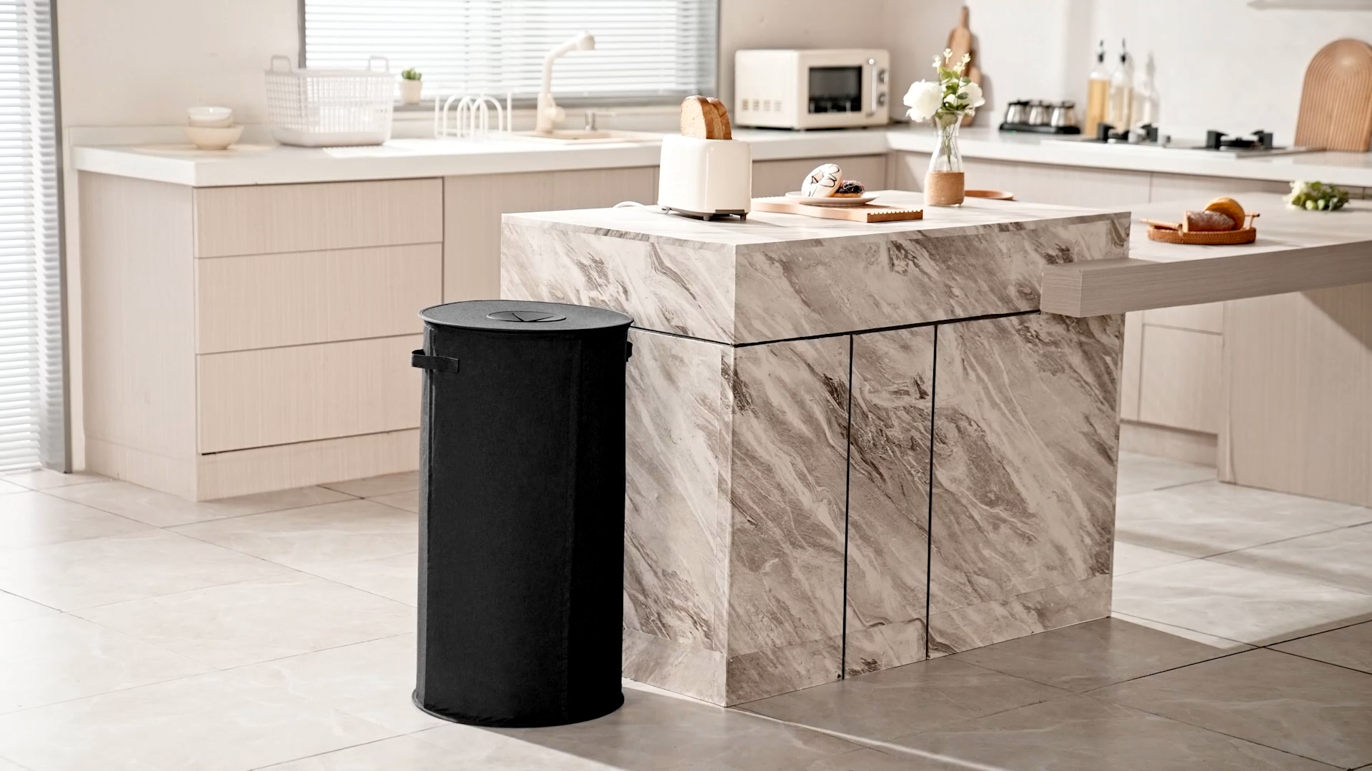 Lifewit 80L Ronde Recyclingbak voor Keuken Binnenshuis, Grote 26 Gallon Verzamelcontainer met Deksel en Herbruikbare Binnenzak, Grote Opbergbak voor Blik Fles Papier Plastic Glas Stickers, Grijs