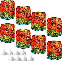 MODGY Luminary LED Lantern Candle Holder Decorative Indoor Outdoor Decor, Plastic Candle Lamps for Wedding Table Centerpiece Porch, Flameless Floating Candles, Poppies, Louis C. Tiffany, 2 Packs of 4