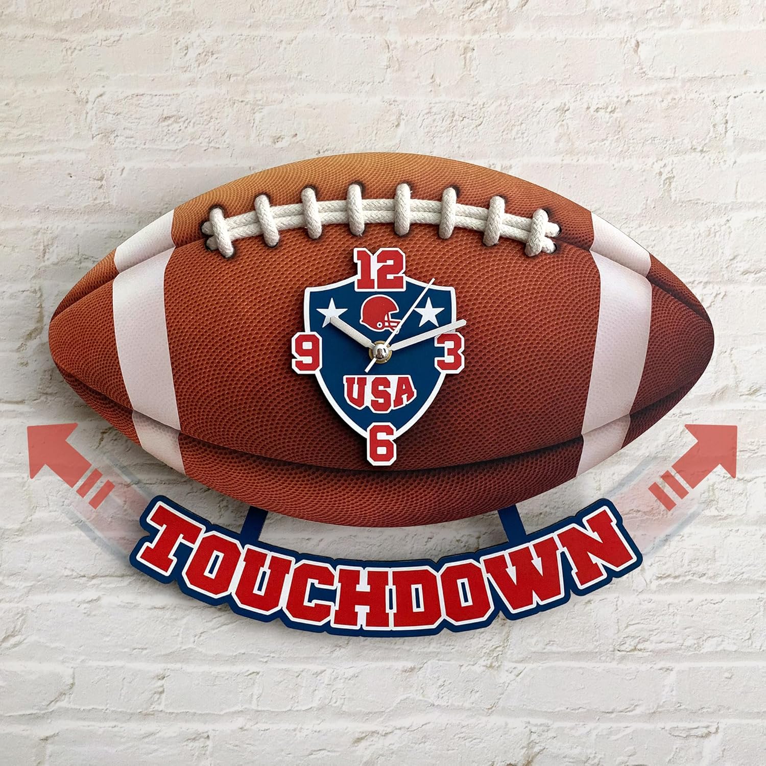 goodtime American Football 3D Wall Clock Silent Non Ticking with Pendulum, Modern Wall Decor for American Football Passionates Room 10.6 Inch Analog Wall Clock for Gift Decor Multi Color