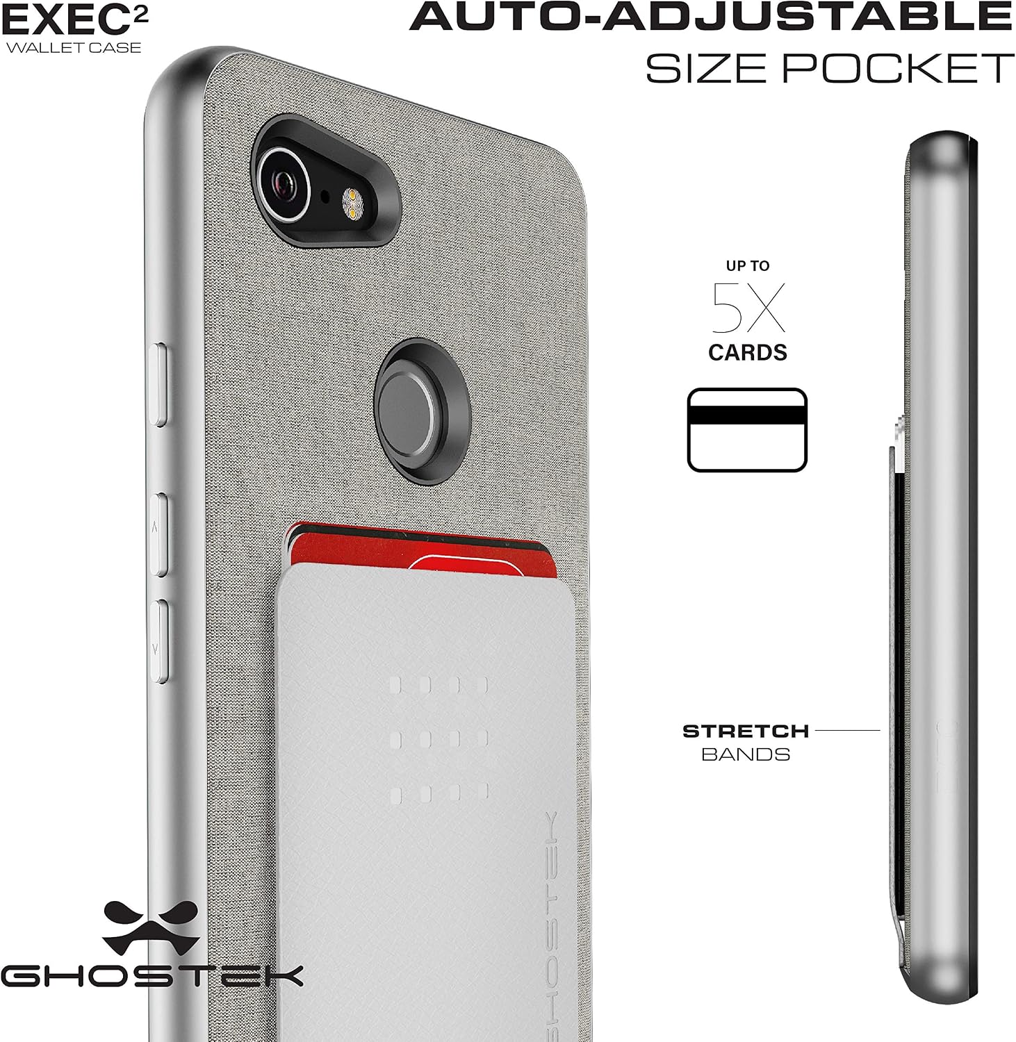Ghostek Exec Slim Shockproof Card Wallet Case Designed for Google Pixel 3 XL – Silver